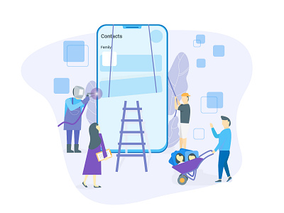 App Building app mobile branding character community construction flat design illustration ios design team building user interface vector welding