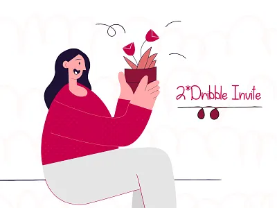 The dribble invite (closed) 2 adobe cute design designer dribble dribble invites flatart flower girl graphicdesign happy illustration illustrator invite invite giveaway lady red vector vectorart