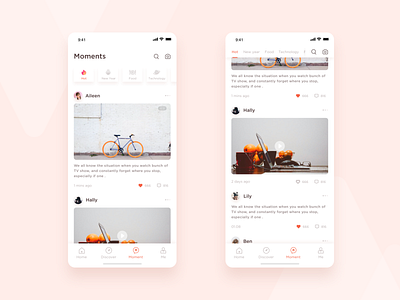 App_Moments app big shadow orange tab ui