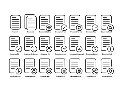 Document Line Icons alert branding delete dollar download illustration print profile search setting share