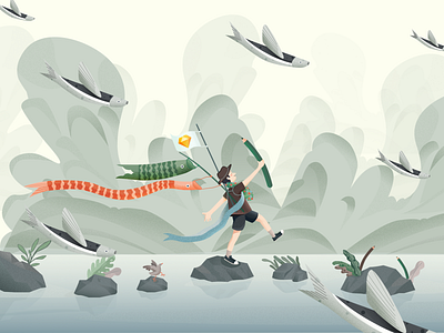 春游 the pond 假日 可爱 戏水 插图 梦幻 森林 设计