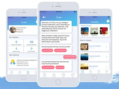 Trixie meditation app chatbot. chatbot meditation meditation app mobileapp