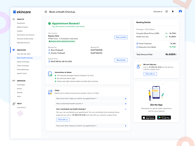 Appointment Booking appointment booking cart checkup dashboard details download app faqs get the app health healthcare help home collection instructions reschedule status tags wallet