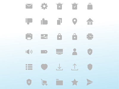 User interface icon set bag clock copy dislike home image like location mail monitor printer setting spiker tag trash