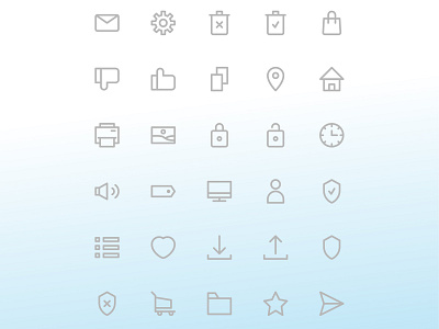 User interface icon set home image love mail printer setting shield spiker tag trash
