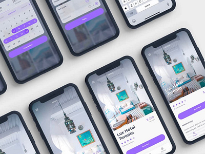 Rooms Hotel Booking App UI Kit app dark hotel ios light listing mobile sketch travel ui ui8 ux