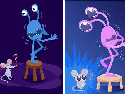 Scaredy Alien alien blue chair character cute fear illustration mouse purple remake scared throwback vector