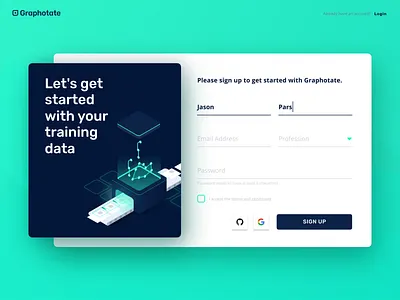 Graphotate – The Sign-up Form ai app colour data design form illustration machine learning shadows sign up ui ux web