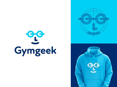 Gymgeek Identity Project barbell blue logo branding clever logo creative design fitness gym gym logo icon identity logo logo design logo designer logo icon smart logo smart logos sport sports app sports logo