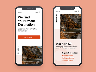 Destiny | Morning UI clean design destination minimal mobile mobile site mobile ui orange pink simple travel typgraphy ui uidesign web web design