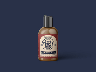 CHOPS Beard Balm - Camp Fire Bottle axes beard beard balm branding camp fire fire label label design logo packaging skull