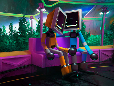 Robot Love 004 3d animation c4d character cute cyberpunk design illustration lowpoly motion robot scifi