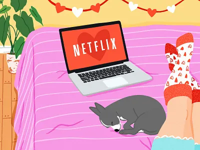 Best Valentine's Day Episodes apartment therapy chihuahua cute dog editorial hearts houseplant illustration laptop love netflix pink plants valentines valentines day