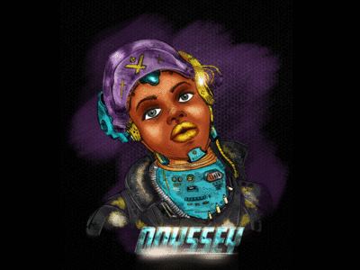 Cyber punk afro apocalypse artstation biomechanical character concept conceptart creative cyber punk digitalart draw expression face futuristic illustration mechanical odyssey photoshop portrait woman