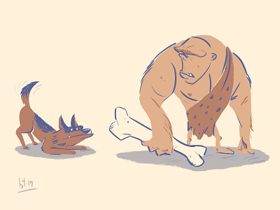 Prehistoric Man's Best Friend bone caveman character design dog illustration neolithic prehistoric stone age