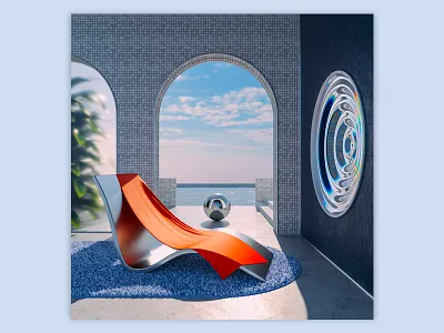 Portal 3d chair illustration mirror summer warm water