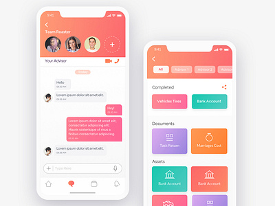 Financial Management chatting finance app gradient ios message mobile app mockup peach sketch ui design uiux