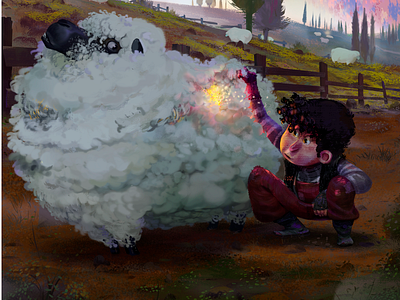 Golden Sheep childrens book digital painting fantasy art illustration