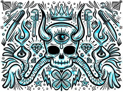 Mirrored doodle skull