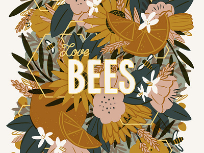 Bees & Botanicals Poster Illustration botanicals digital art digital illustration editorial illustration floral flowers handdrawn type illustrated collateral procreate procreate app