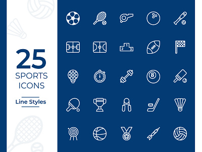 Sports Icons Set, Outline Style baseball icon dart icon field icon football icon icon artwork icons set line icon mobile icons outline icons soccer icon sport sport app sports sports app sports icon user interface volleyball web icons