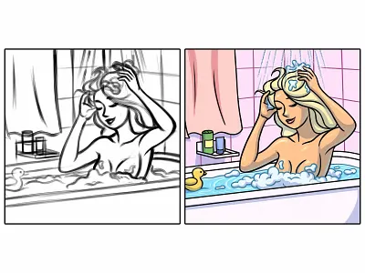 A girl in a foam animation art cartoon illustration character comic art comic book draw girl illustration sketch