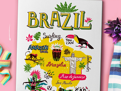 Tourist mosaic. Hand-drawn posters background brazil country design explore hand drawn hand drawn posters illustration lifestyle map postcard poster posters tourism tourist mosaic travel vector world