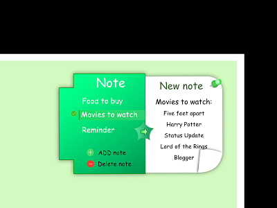 Daily UI #65 - Note Widget add note affinity designer daily 100 challenge daily ui 65 dailyui 65 delete note green movies to watch new new note note note design note idea note pins note widget pins sticky notes ui design widget widgets