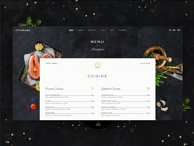 Gourmand - Restaurant Menu blog chef confectionary cooking cooking blog cuisine dinner drink food food blog graphic design menu card modern open table recipe restaurant sea food ux ui webdesig wordpres