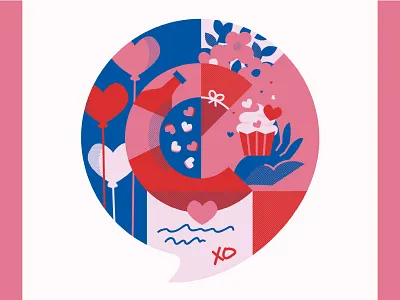 Belated Valentines cupcake halftone hand heart hearts illustration illustration art director design pink red red and blue valentine valentines day wine