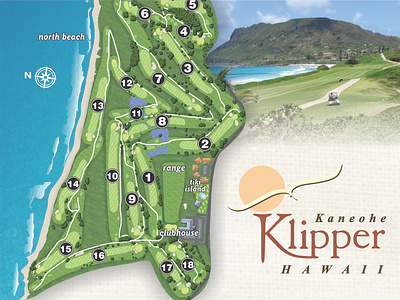 Kaneohe Klipper Golf Course Map beach course design golf green hawaii illustration kaneohe map oahu sports texture water