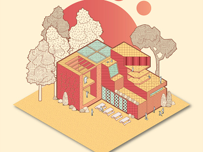 Sunset Liberation architecture architecture design architecture visualization axonometric branding colourful concept design doodle drawing graphic illustration illustrator inspiration isometric landscape pattern texture vector