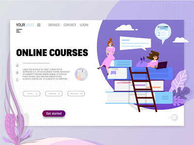 Online Courses character flat design illustrator landing page uidesign vector art website
