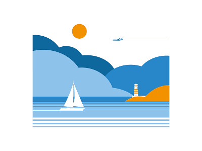 Sailing 2d art clouds design firehouse graphic art graphic design illustration landscape line marina plane sail sailing sea seaview simple vector art yachting