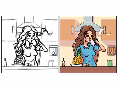 A girl with a pineapple animation art cartoon illustration character comic art comic book draw girl illustration sketch