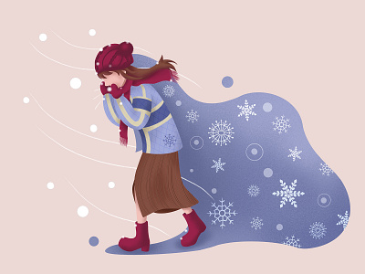 walking in the snow design girl illustration snow snow day
