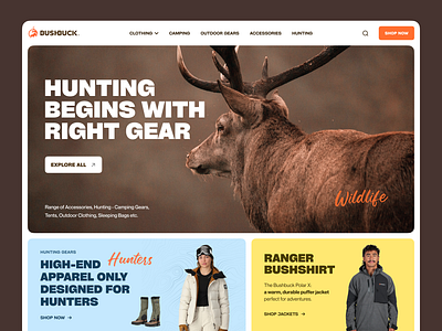 Bushbuck - Hunting and Adventure Gear website adventure campfire camping camping gear ecommerce fishing hiking homepage hunting hunting gun landing page outdoor accessories outdoor cooking outdoors survival tent travelling web design website website design