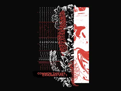 Common Thieves band merch bone bones brain collage dark darkness floral flowers merch merch design metal nature red shirt design spine white