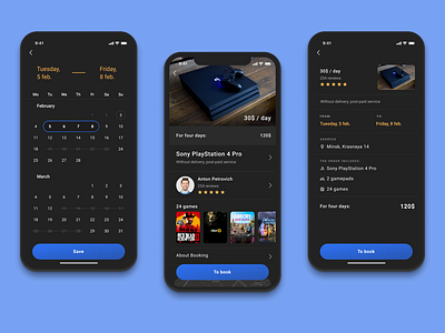 Search console (concept app 2) app booking calendar concept console dark games rent ui ux