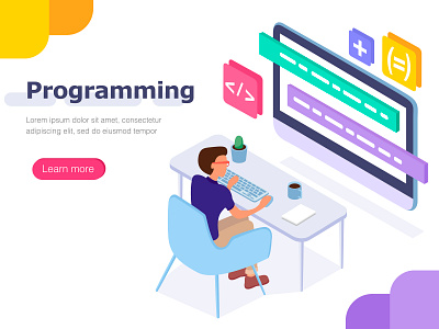 Programming landing page 2d app branding code design illustraion illustration programing site typography ui ui ux ux vector web