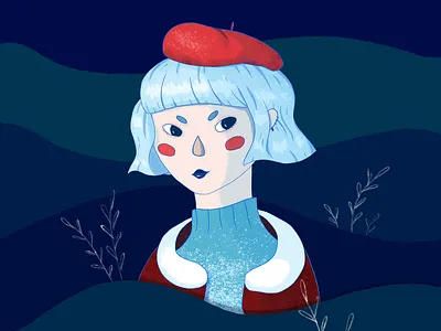 Red Hat blue blue hair character design digital drawing girl character illustration portrait red red hat wacom intuos
