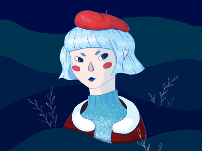 Red Hat blue blue hair character design digital drawing girl character illustration portrait red red hat wacom intuos