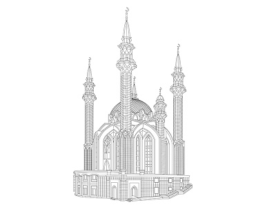 Kazan Kremlin architechture art black white challange concept conception daily art daily challange dribbbble illustration line line art out line sketch vector