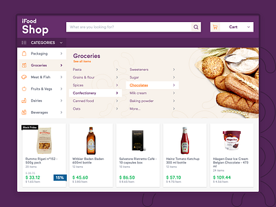 iFood Shop eCommerce menu affinity photo baden baden bread cart desktop ecommerce food food and beverage haagen dazs heinz icon ifood menu rummo salvatore shop sketch uidesign ux webdesign