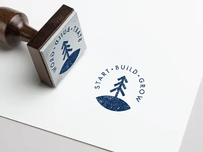 Start Build Grow - Logotype Design brand and identity branding concept growth hacking minimalist mark nature logotype oak logo design outdoors outdoorsy blue plant symbol start build grow tree stamp upwards arrow