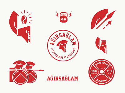 AĞIRSAĞLAM Brand Elements art badge brand branding coffee color design fitness icon identity illustration lettering logo minimal packaging spartan typography vector vintage youtube