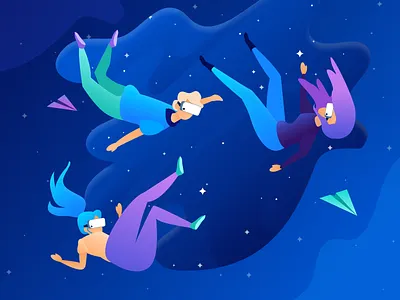Kids Virtual Reality Illustration blue clean fly illustration kids landing page purple space virtual virtual glasses virtual reality web illustration