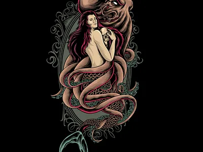 mermaid art artwork culture design drawing illustration illustrator kraken mermaid ornament siren