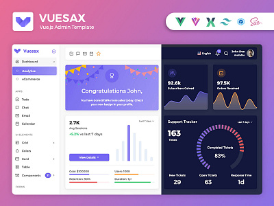 Vuesax Vuejs - Vuejs Admin Dashboard Template admin chat dark layout dashboard material vue cli vue2 vuejs vuejs admin vuejs app vuejs dashboard vuejs material vuesax vuex web app