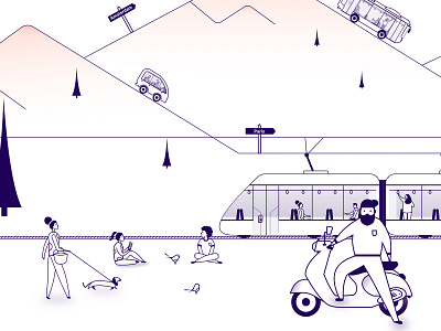 Illustrations mobility as a service branding bus car design illustration line art mobility scooter service vehicles web website